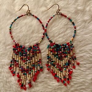 Handbead hoop/fringe earrings